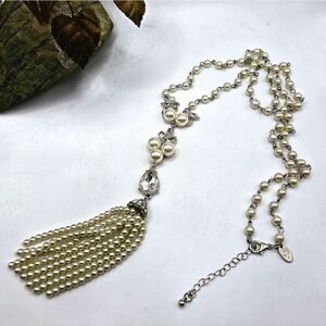 "5/$25" Charming Charlie Long Faux Pearl Rhinestone Tassel Adjustable Necklace